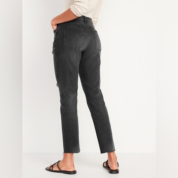Old Navy Mid-Rise Boyfriend Straight Ripped Black, Gray Jeans, Size 10 - Picture 2 of 16